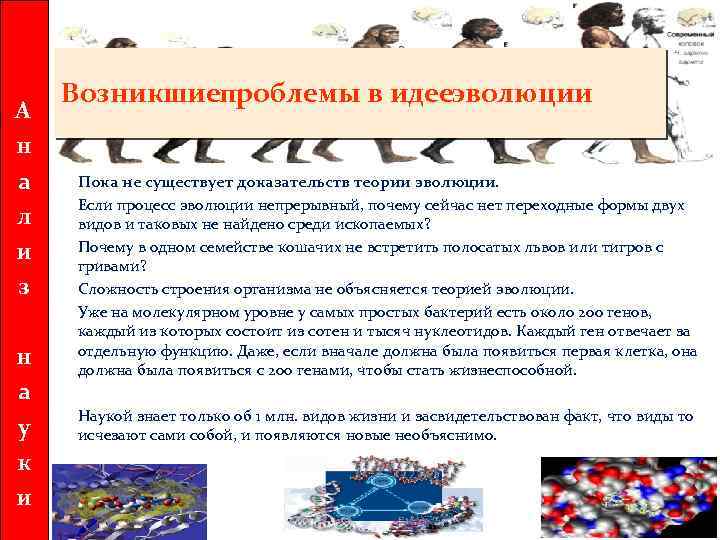 А н а л и з Возникшиепроблемы в идееэволюции н а у к и