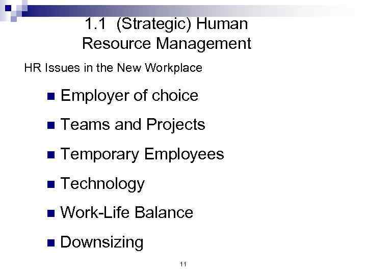 1. 1 (Strategic) Human Resource Management HR Issues in the New Workplace n Employer