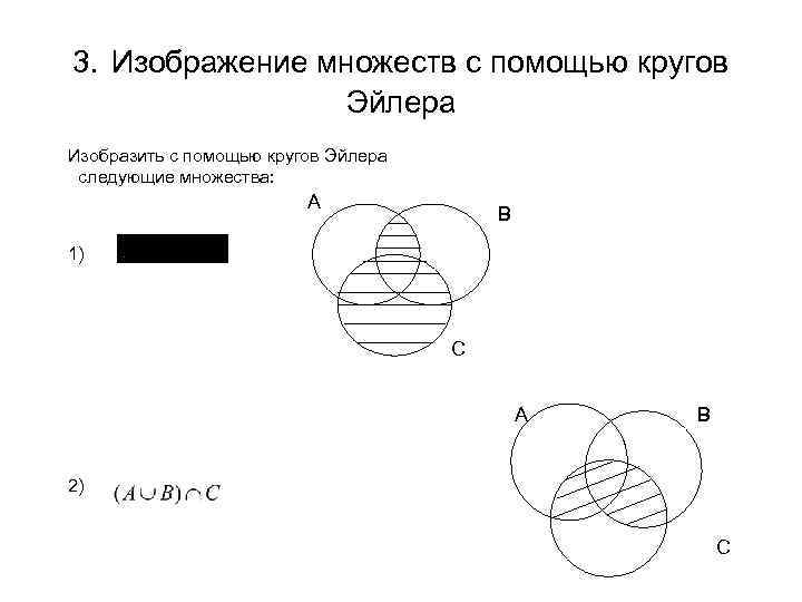 1 круг в множестве. С помощью кругов Эйлера. Изображение множеств с помощью кругов Эйлера. Круги Эйлера дискретная математика. Операции над множествами с тремя кругами.
