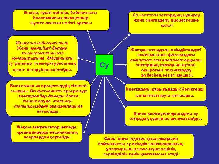 Жақсы, күштi ерiткiш, байланысты биохимиялық реакциялар жузеге асатын негiзгi ортасы Жылу сиымдылығының Және меншiктi