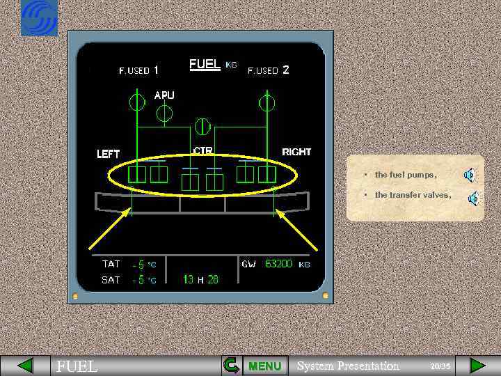  • the fuel pumps, • the transfer valves, FUEL MENU System Presentation 20/35