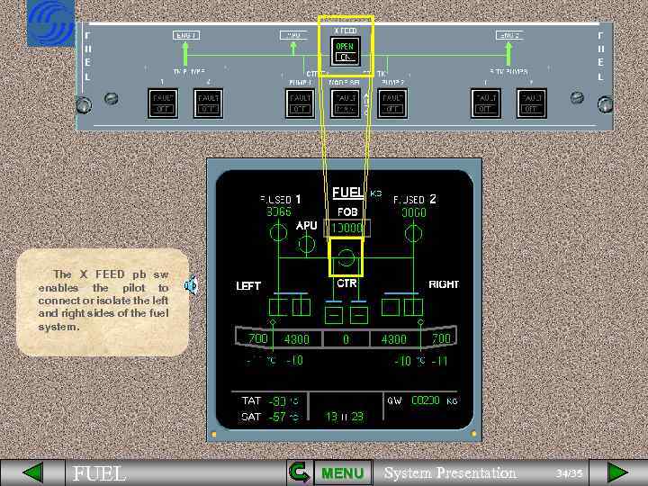 The X FEED pb sw enables the pilot to connect or isolate the left