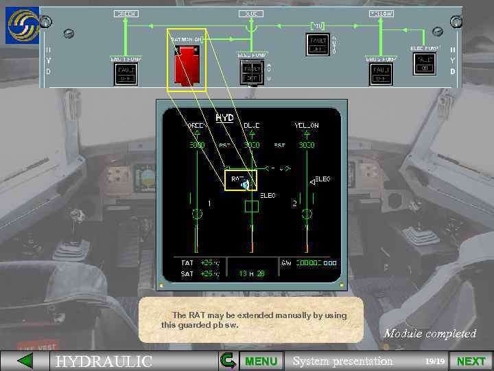 The RAT may be extended manually by using this guarded pb sw. HYDRAULIC MENU