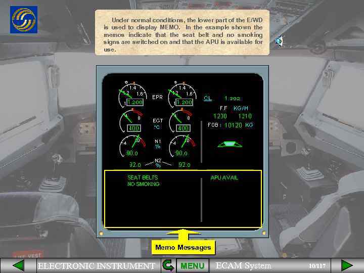 Under normal conditions, the lower part of the E/WD is used to display MEMO.