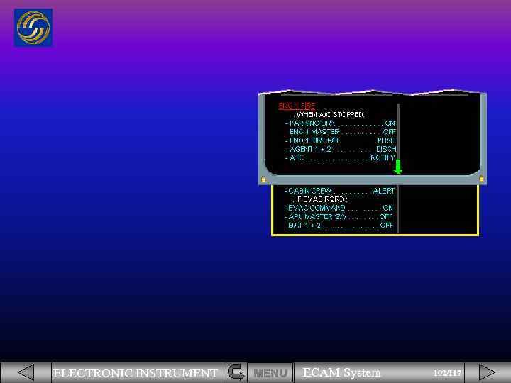 ELECTRONIC INSTRUMENT MENU ECAM System 102/117 