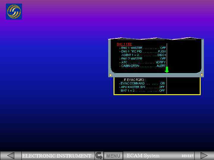 ELECTRONIC INSTRUMENT MENU ECAM System 103/117 