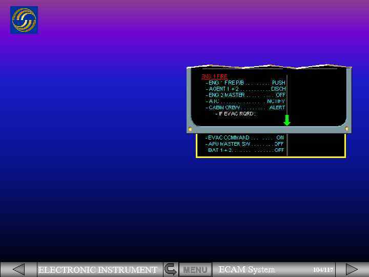 ELECTRONIC INSTRUMENT MENU ECAM System 104/117 