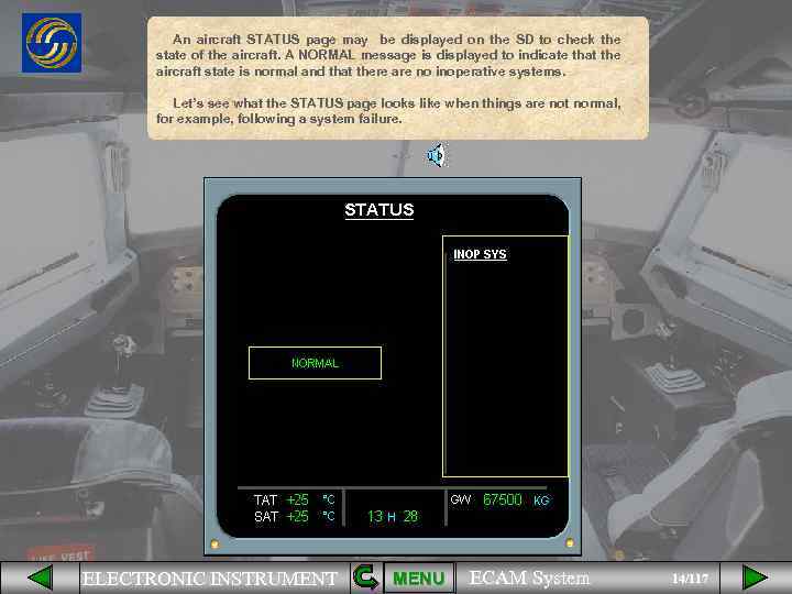 An aircraft STATUS page may be displayed on the SD to check the state