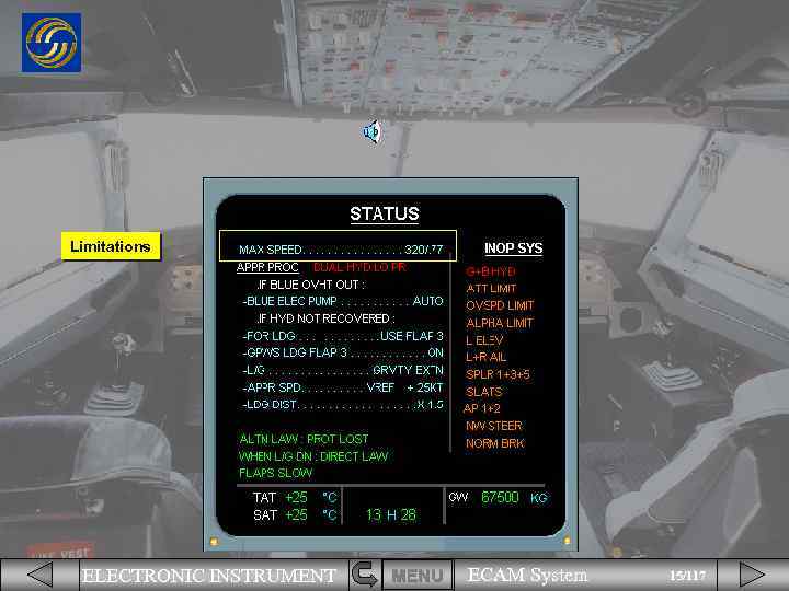 Limitations ELECTRONIC INSTRUMENT MENU ECAM System 15/117 