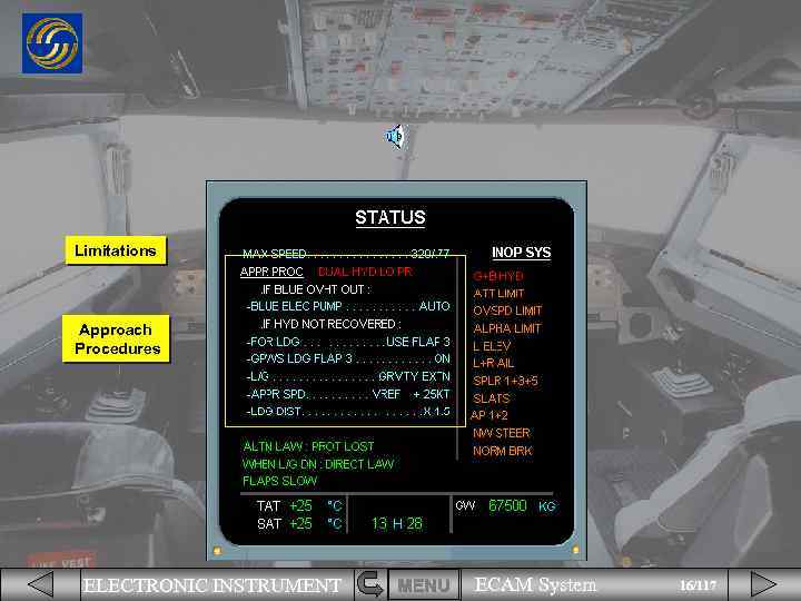 Limitations Approach Procedures ELECTRONIC INSTRUMENT MENU ECAM System 16/117 