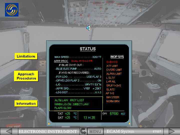 Limitations Approach Procedures Information ELECTRONIC INSTRUMENT MENU ECAM System 17/117 