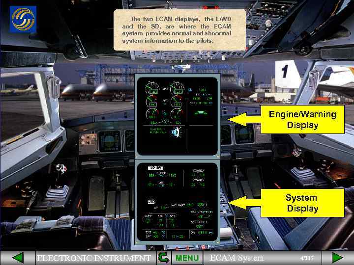 The two ECAM displays, the E/WD and the SD, are where the ECAM system