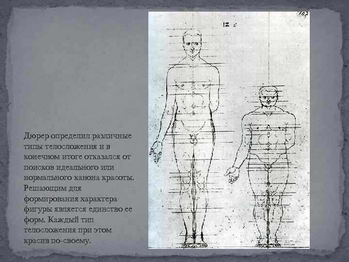 Дюрер определил различные типы телосложения и в конечном итоге отказался от поисков идеального или