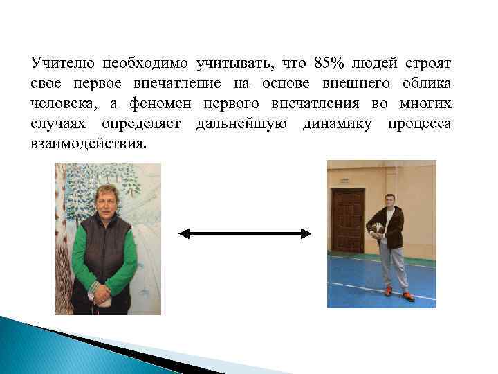 Учителю необходимо учитывать, что 85% людей строят свое первое впечатление на основе внешнего облика