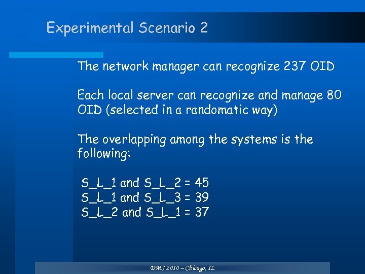 Experimental Scenario 2 The network manager can recognize 237 OID Each local server can