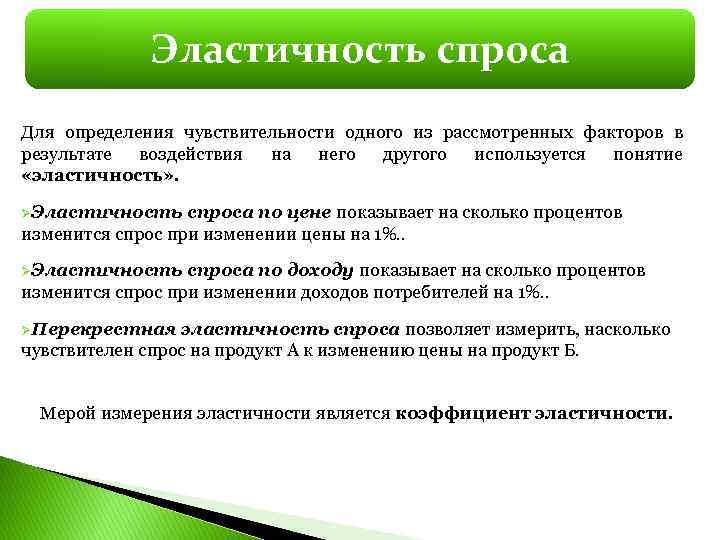 Эластичность спроса Для определения чувствительности одного из рассмотренных факторов в результате воздействия на него
