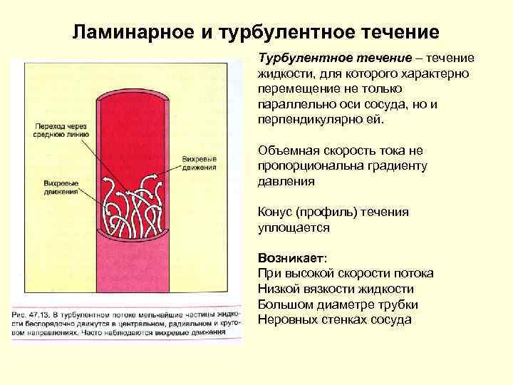 Ламинарное и турбулентное течение Турбулентное течение – течение жидкости, для которого характерно перемещение не