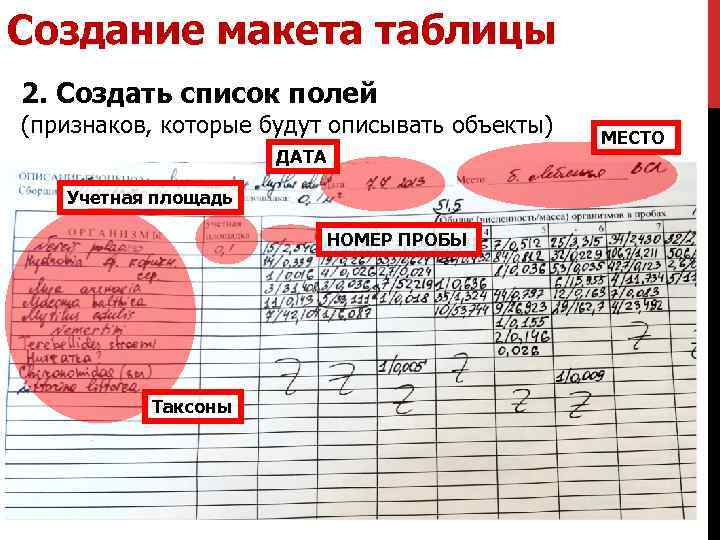 Создание макета таблицы 2. Создать список полей (признаков, которые будут описывать объекты) ДАТА Учетная