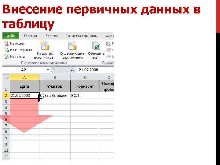 Внесение первичных данных в таблицу 