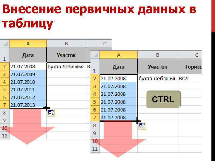 Внесение первичных данных в таблицу CTRL 