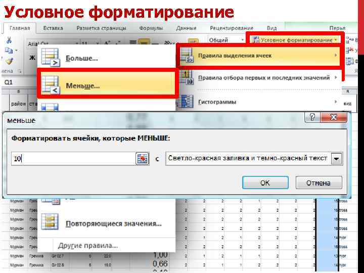 Условное форматирование 