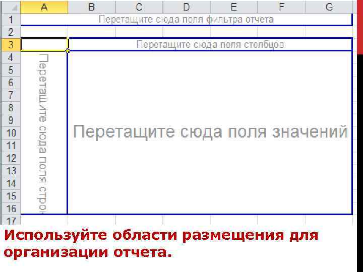 Используйте области размещения для организации отчета. 