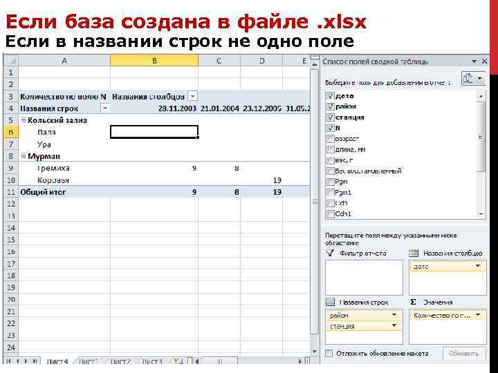 Если база создана в файле. xlsx Если в названии строк не одно поле 