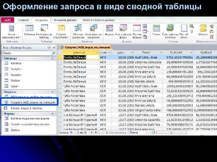 Оформление запроса в виде сводной таблицы 