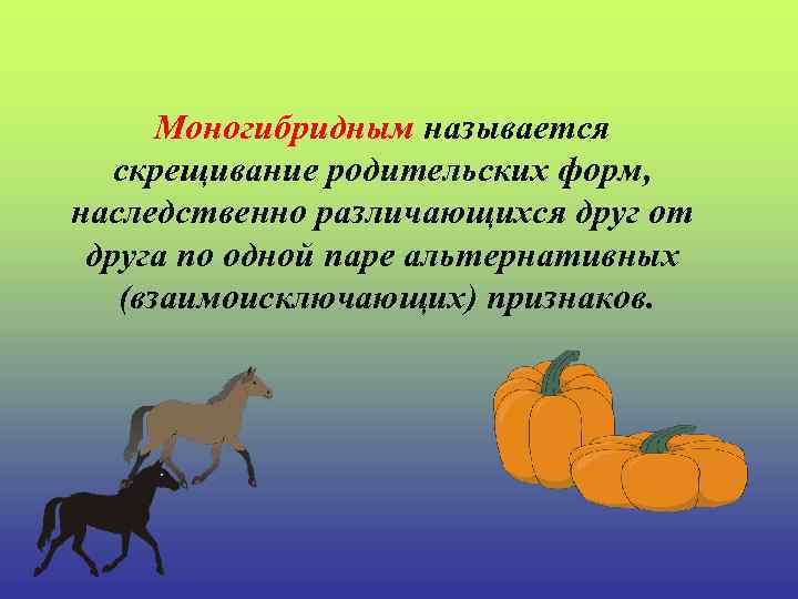 Моногибридным называется скрещивание родительских форм, наследственно различающихся друг от друга по одной паре альтернативных