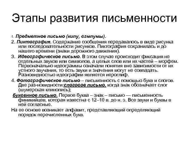 Схема развития письменности