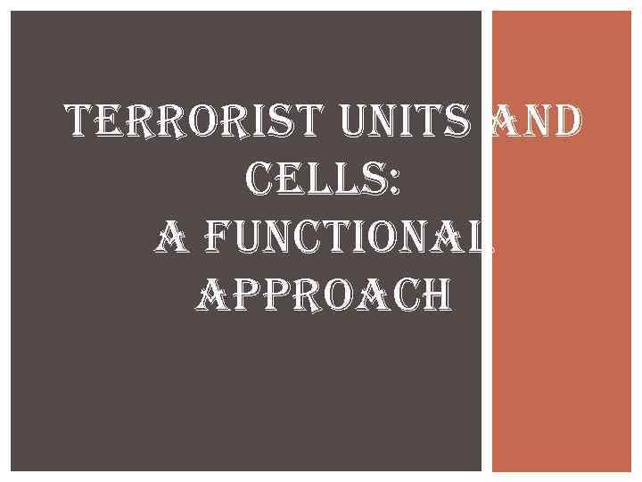 TERRORIST UNITS AND CELLS: A FUNCTIONAL APPROACH 