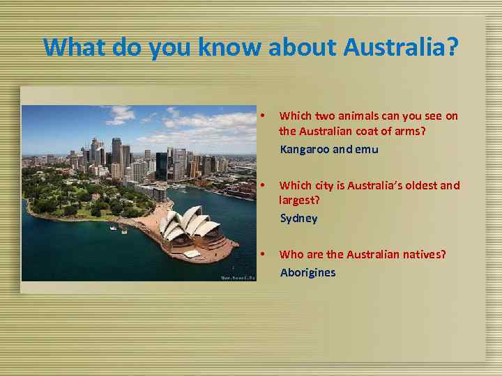 What do you know about Australia? Which two animals can you see on the