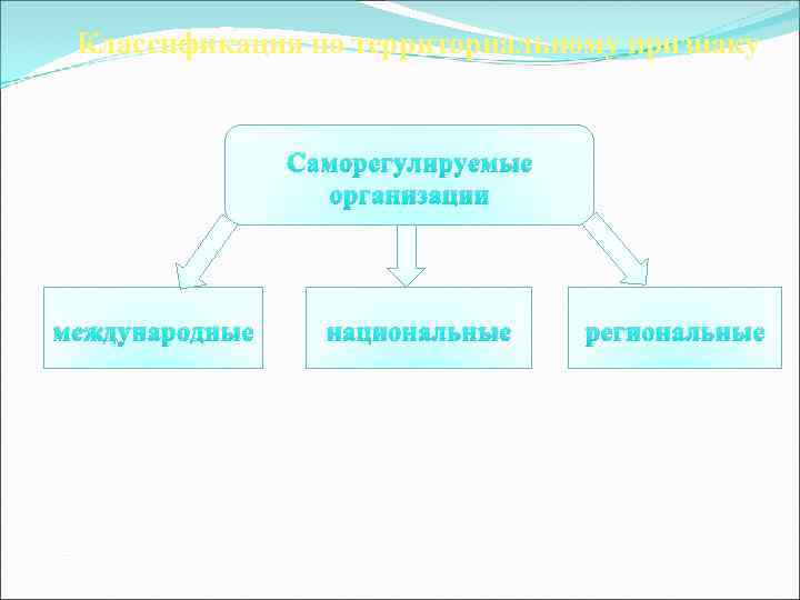 Классификация по территориальному признаку Саморегулируемые организации международные национальные региональные 