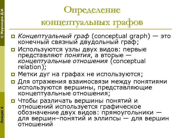 © Муромцев Д. И. Определение концептуальных графов p p Лекция 4 p Концептуальный граф