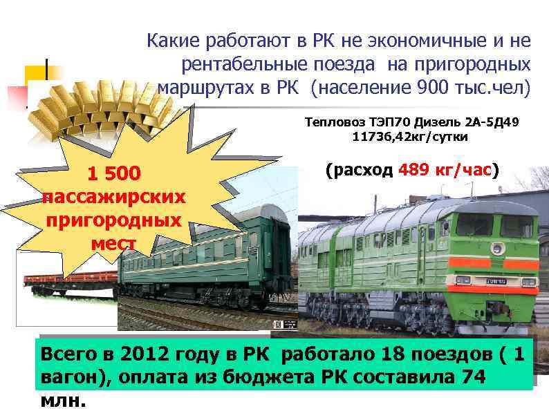 Какие работают в РК не экономичные и не рентабельные поезда на пригородных маршрутах в