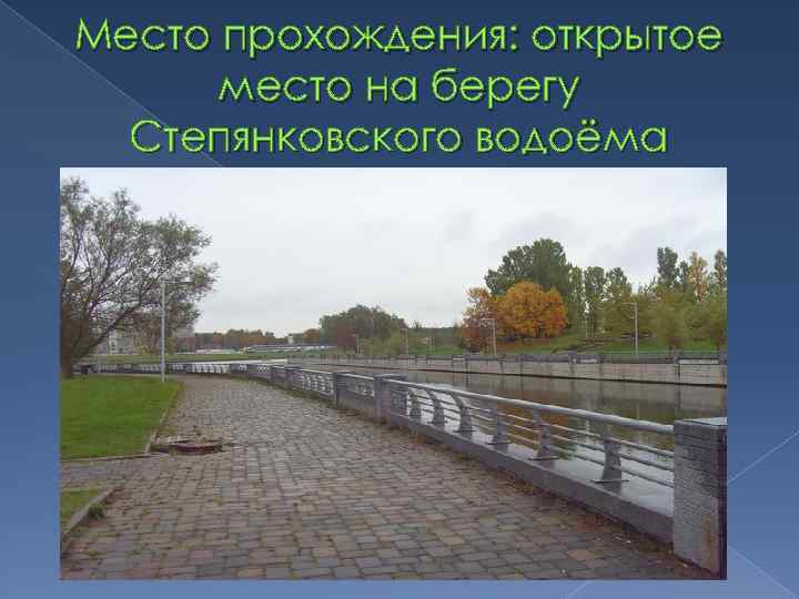 Место прохождения: открытое место на берегу Степянковского водоёма 