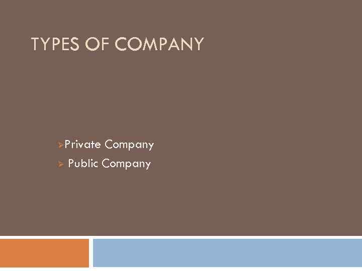 TYPES OF COMPANY Private Company Ø Public Company Ø 