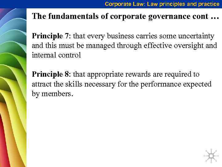 Corporate Law: Law principles and practice The fundamentals of corporate governance cont … Principle