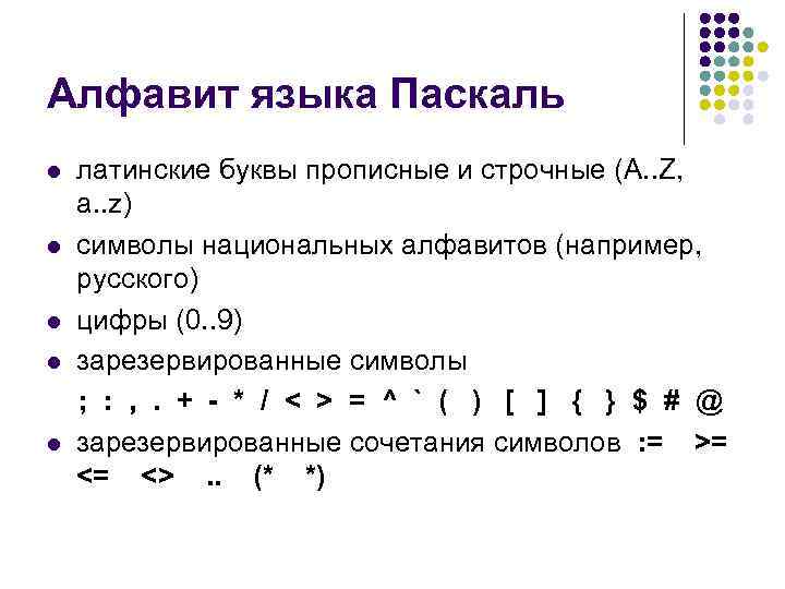 Какие литеры алфавита языка программирования использованы в текстах ваших программ