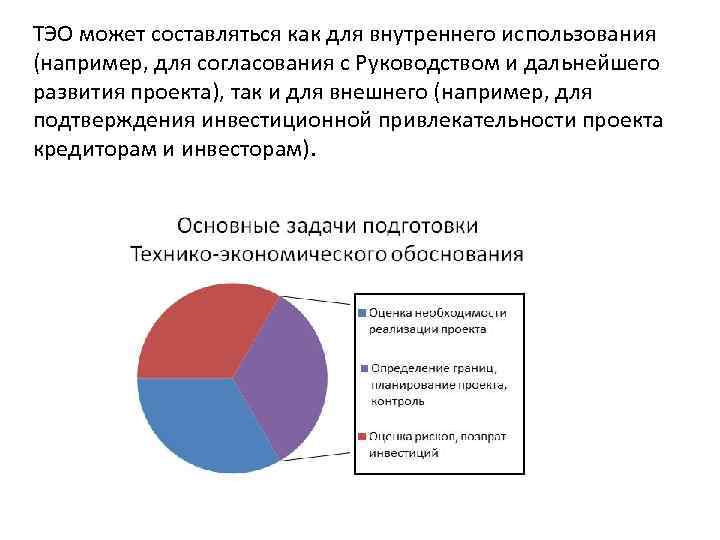 ТЭО может составляться как для внутреннего использования (например, для согласования с Руководством и дальнейшего