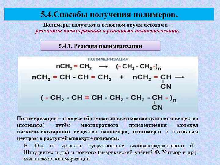 Реакции получения полимеров