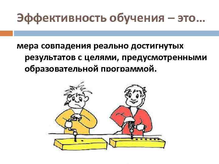 Эффективность обучения – это… мера совпадения реально достигнутых результатов с целями, предусмотренными образовательной программой.