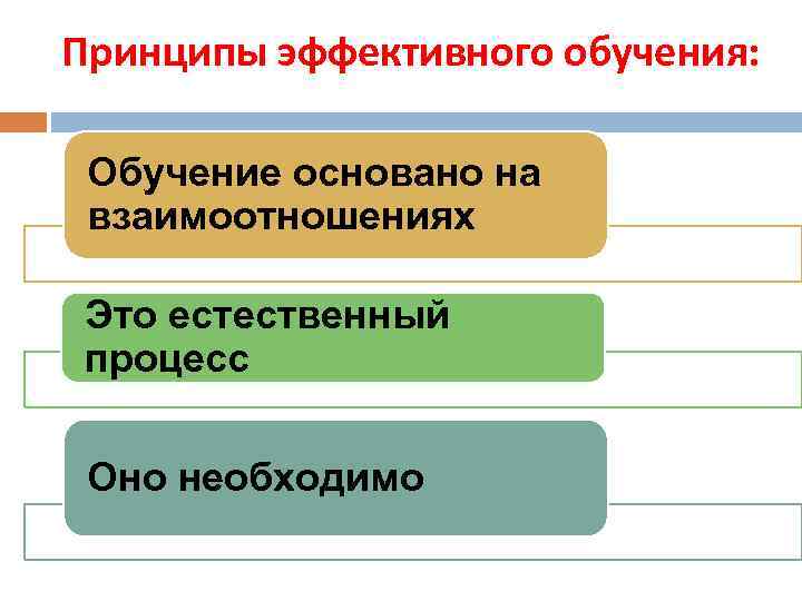 Принципы эффективного обучения: Обучение основано на взаимоотношениях Это естественный процесс Оно необходимо 