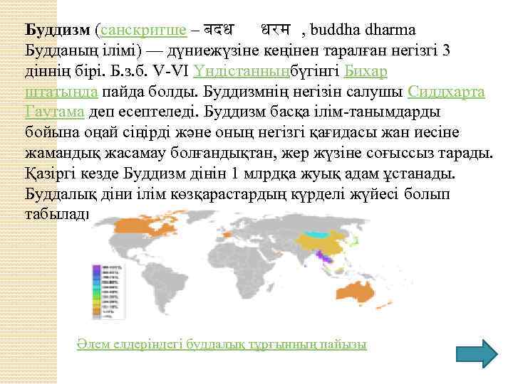Буддизм (санскритше – बदध धरम , buddha dharma Будданың ілімі) — дүниежүзіне кеңінен таралған