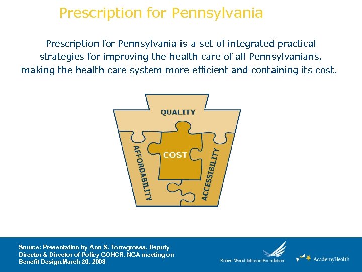 Prescription for Pennsylvania is a set of integrated practical strategies for improving the health