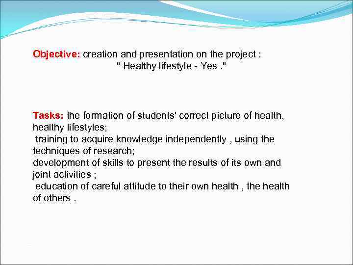 Objective: creation and presentation on the project : 