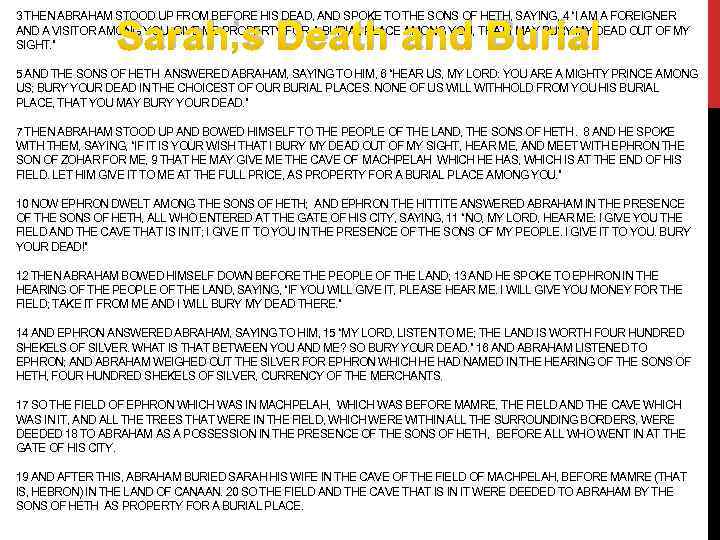 3 THEN ABRAHAM STOOD UP FROM BEFORE HIS DEAD, AND SPOKE TO THE SONS