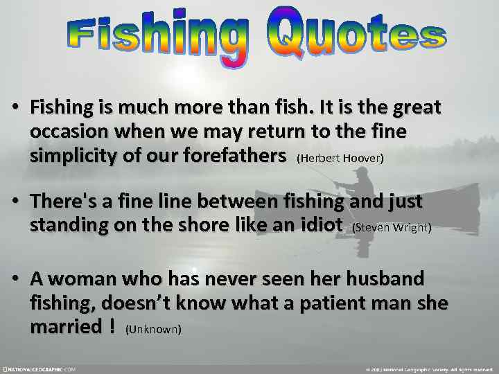  • Fishing is much more than fish. It is the great occasion when