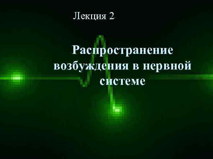 Лекция 2 Распространение возбуждения в нервной системе 