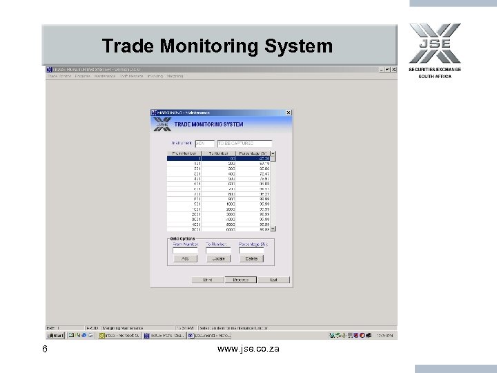 Trade Monitoring System 6 www. jse. co. za 